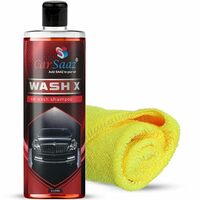 CAR SAAZ Wash X Car & Bike Wash Shampoo 1L with Microfiber Cloth 380 GSM | Premium Car Shampoo for Super Clean Wash | pH Neutral, Super Suds, Highly Effect (1000 ml) | Clean and Protect
