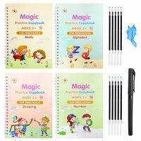 VGRASSP Magic Writing Copybook Doodle and Scribble Toy Book Set Plastic and Cardboard Made Fun Learning with 4 Books 1 Pen 10 Refills 1 Grip - Early Learners Boys and Girls