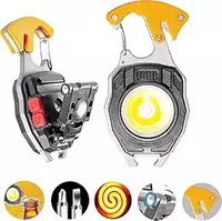 Keychain LED Flashlights Magnet 800 Lumens COB Portable Emergency Light with Screwdriver,Bottle Opener,Rechargeable,Cigarette Lighter,Whistles,Outdoor,Camping,Hiking,Seat Belt Cutter (Pack of 1)