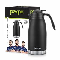 Pexpo Cosmo ISI Certified Stainless Steel Carafe - 2 Litre | Hot & Cold Triple Wall Vacuum Insulated Flask for Tea & Coffee | Home, Office, Kitchen, Restaurants - Knight Black