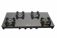Surya Flame Futura Gas Stove 4 Burners Glass Top | 5 Years Warranty | 4 Burner Stove, 4 Burner Gas Stove Glass Top, 5G Brass Burners with Jumbo Burner, Flame Guard Pan Support & Metal knobs