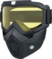 Motorcycle Helmet Riding Goggles Glasses with Removable Face Mask, Detachable Goggles with Mouth Filter, Paintball Mask, ATV, Dirt Bike, Riding, Windproof, Ski, Helmet Goggles (Yellow)