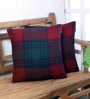 Red and Green Checkered Wool 16 x 16 Inches Set of 2 Cushion Covers