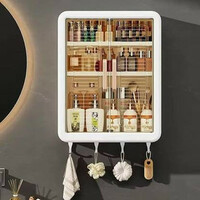 Bhakti Wall-Mounted Self-Adhesive Bathroom & Kitchen Organiser with Doors and Shelves Plastic Wall Shelf  (Number of Shelves - 3, White)
