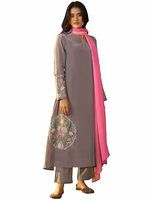 Elegant Pure Crepe Embroidered Kurta & Pant with Pink Organza Dupatta l Anarkali Ethnic Kurta Set