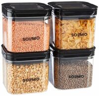 Amazon Brand - Solimo Airtight Plastic Storage Jar and Container Set-I | BPA Free | Multipurpose Storage | 750ml each, Set of 4 (Black)