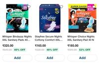 Lowest : Whisper & Stayfree - Pack of 40 Pads at Flat 63% Off (With Coupon)