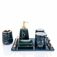 GIBOX Green Bathroom Accessories Set of 6 for Home | Six Pieces Bath Set for Bathroom | Ceremic Luxury Bathroom Sets for Counter Top Restroom Apartment Decor Stuff | Bath Gift for Women & Men