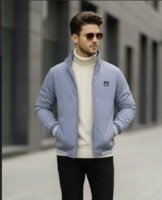 Men’s Light Blue Zip-Up Casual Jacket
