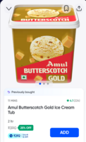 Amul Butterscotch Gold Ice Cream Tub 2 litre - location specific