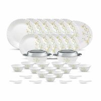 La Opala Diva Classique Collection Opal Glass Crockery | For Family of 6 | Dinner Set 35 pcs Citron Weave | Plates & Bowls for Dining | Microwave Safe | 100% Vegetarian | Extra Strong | White
