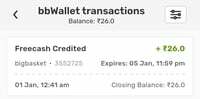 Bigbasket Giving Free Rs.26 Cash (User Specific)
