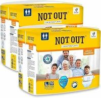 NOT OUT Adult Tape Diapers - Overnight Protection with 3D Core, Odour Control & Up to 12-Hour Absorption | Large (40-60 Inches) | 20 Diapers | Pack of 2 
