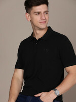 French Connection Men Solid Polo Neck Pure Cotton Black T-Shirt