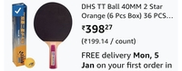 DHS TT Ball 40MM 2 Star Orange (6 Pcs Box) 36 PCS with Smart PRO TT BAT Sun