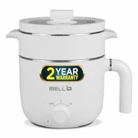 IBELL MPK15M Multipurpose Electric Kettle, 1.5 Litre, 800W, 2 Cooking Pots & Egg Boiler, Temperature Control, For boiling Water, Egg, Stainless Steel Body (White)