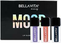 BELLAVITA pH Adapting Mini Lip Gloss Set of 3x2ml| Glossy Finish| Hydrating & Non-sticky  (6 ml, Lavender, Peach, Black)