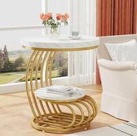 Vuhome Round coffee table,nesting table with marble design for living room Engineered Wood Coffee Table  (Finish Color - Marble, Pre-assembled)