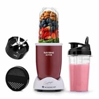 Wonderchef Nutri-blend Activ Mixer Grinder Blender, Smoothie Maker, 500W 22000 RPM 100% Full Copper Motor, 2 Unbreakable Jars, SS Blades, 2 Year Warranty, Recipe book by Chef Sanjeev Kapoor, Red