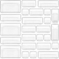 Arto Clear Transparent Acrylic Drawer Organizer Set with Various Size for Bathroom,Bedroom Dresser,Cosmetics Makeup,Kitchen Utensil,Office,Stationery,Drawer Tray Dividers,Vanity Trays (Set of 25)
