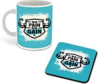 whats your kick No Pain No Gain Gym Printed White Coffee With Coaster - D22 Ceramic Coffee Mug  (325 ml)