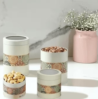 Jarsome Metal Mandala Collection Airtight Kitchen Container Set (4 Pieces, 450ml/1100ml, Beige Rangoli)