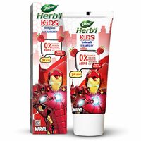DABUR Herb'l Kids Iron Man Toothpaste|3+ Years|Strawberry Flavour|80 G|No Added Chemicals|Cavity Protection|Fights Germs|Strong Teeth,Healthy Gums|Natural & Safe For Kids|Sls & Flouride Free