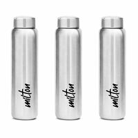 MILTON Aqua 1000 Stainless Steel Water Bottle 920 ml, Set of 3, Single Walled, ISI Certified I Leak Proof Lid, Rust Proof I For School, Office, Gym I Silver