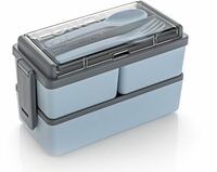 LEAWALL Plastic Lunch Box Comes with 3 Detachable Box, 2 Spoons & Stylish Lid BPA Free, Air Tight,Easy to Carry in Backpack Ideal for Office, School & Oudoor Double Decker (Light Gray),1400 ml