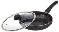 Amazon Brand - Solimo Aluminium Non Stick Frying Pan with Glass Lid - 27 cms, 2.3 litres | 3 mm Thickness | 100% PFOA, Lead, and Cadmium and Toxin-Free | Induction and Gas Stove Friendly (Black)