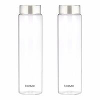 Amazon Brand - Solimo Borosilicate Glass Fridge Bottle with Leak Proof Sporty Stainless Steel Cap | 1000 ml | Pack of 2