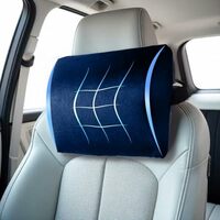 amazon basics Car Seat,Office Chair Orthopedic Headrest Pillow,100% Memory Foam - Neck, Cervical Pain Relief, Best for Long & Short Travel | Washable Cover,1 Year Warranty |Navy Blue,20X24X13Cm