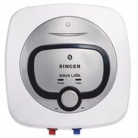 SINGER Aqua Lava 15 L Glass Line Storage Water Heater (Geyser) | With Free Inlet & Outlet Pipe | 5 Star Energy Saving | 2000W Heating | 8 Bar Pressure | 5-Level Safety | ISI Certified | White & Silver