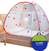 Classic Mosquito Net for Double Bed | Heart Design (Limited Edition) | King Size Foldable Machardani | Polyester 30GSM Strong Net | PVC Coated Corrosion Resistant Steel Wire