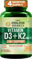 Vlado’s Himalayan Organics Vitamin D3 K2 Supplement I 100% Veg D3 - Lichen Sourced -600 IU Vitamin D3 + 55 mcg K2 (MK7) - Stronger Bones, Immunity & Calcium Absorption - D3 Supplement for men & women - 120 tablets