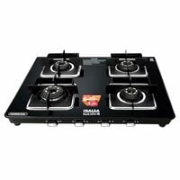 INALSA Premium Slim Gas Stove 4 burners Glasstop ≈77cm|6Yr Warranty on Glass & 2Yr on Burner|8mm Toughened Glass|Commercial Brass Burner|LPG Ready&PNG Compatible| 4 Burner Stove (Dazzle Infini 4B)