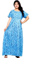 Bazaar : Cotton Long Half Sleeve Printed Nighty for Women Light Blue