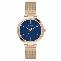 TIMEX Analog Watch for Women with Blue Round Dial & Rose Gold Stainless Steel Bracelet Band Water Resistant Women's Wrist Watches - TWEL118SMU03