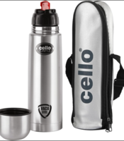 Cello Flipstyle Thermosteel Water Bottle with Jacket 1000ml, Silver | 24 Hours Hot and Cold | Double Walled | Vacuum Insulated Flip Lid Flask Bottle | Perfect for Water, Tea, Coffee & Cold Beverages