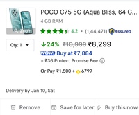 Poco C75 5G (Aqua Bliss, 64 GB) at ₹1500 + 6799 using coin