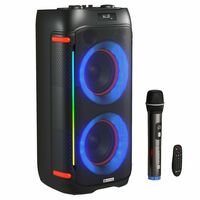 Portronics Iron Beats IV 250W Party Speaker with Dual 6" Subwoofer, Upto 4 Hours Playtime, RGB LED Lights, Wireless Karaoke Mic, Treble/Bass Adjustment, Echo Control, Remote Control(Black)