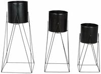 Amazon Brand - Solimo Metal Planters Pot Holder (Square Base) with Metal Plant Stand (Black, Set of 3) | Tall Indoor Plant Stand with Planter Pot, suited for indoor/outdoor
