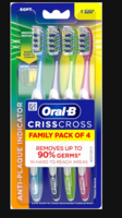 Amazon Fresh - Oral-B Crisscross Deep Clean Soft Bristle Manual Toothbrush For Adults, Multicolour Toothbrush Set, Oral B Dentist Recommended Brand (Pack of 4)