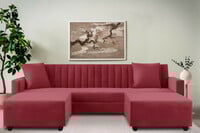 Dr Smith Premium L-Shape Fabric Sofa Set with Two Lounger | Modern Channel-Tufted Design Fabric 5 Seater  Sofa (Finish Color - Red, Pre-assembled)