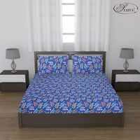 Status Value Double Bedsheet 200 cm X 220 cm Dsn 4 Leaves Blue
