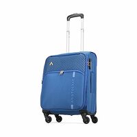 Aristocrat Striker Cabin Size Softshell Luggage (55 Cm) | Spacious Polyester Inline Trolley Bag with 4 Wheels and Combination Lock | Dazzling Dark Blue | Unisex| 3 Years Warranty, Large