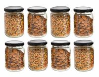 PRAMUKH Fashion 500 ml Glass Jar with Air Tight Black-Lid for Kitchen Dried Masla Storage Jar,Honey Jar,Jar and Container,Spice Masala Jar,Glass,Visible Glass Jar for Kitchen Storage Set of (6)