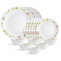Cello Opalware Dazzle Series Secret Garden 18 Piece Dinner Set Serving for 6 | Bone Ash-Free | Lightweight, Elegant White Plates & Bowls Set | Opal Glass Crockery Set for Daily Use Dinning & Gifting