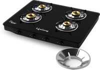 Lifelong Gas Stove with Toughened Glass Top | High-Efficiency Burners & Anti-Skid Legs Glass Manual Gas Stove (4 Burners)