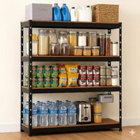 AVIRA 4-Tier Heavy-Duty Boltless Metal Storage Rack | Adjustable Shelving Unit with Wooden Shelves for Home, Kitchen, Office & Garage | Tool-Free Assembly | 60×24×12 Inch